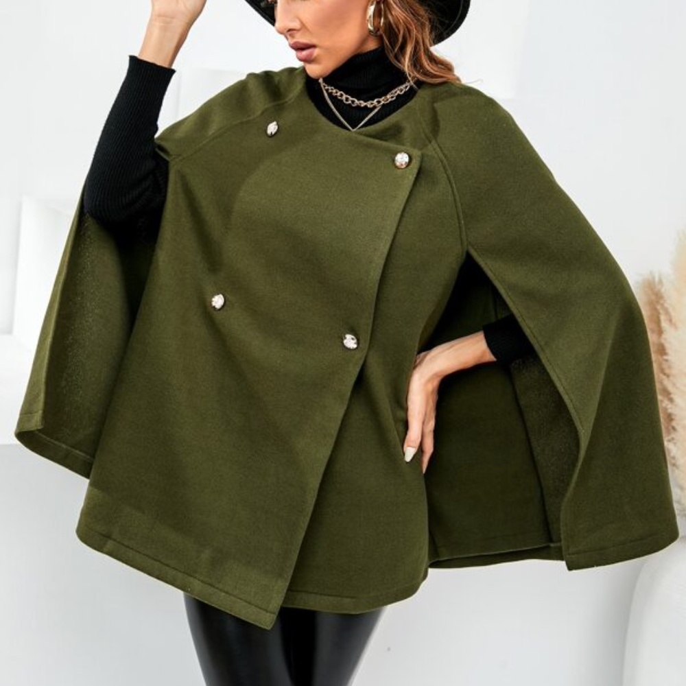 Cozy Black Button up Classic Cape Jacket Coat Work - Picture 10 of 14